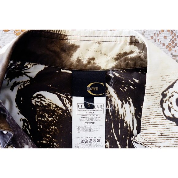 Vtg 00s Y2K Just Cavalli Beige Brown Western Long Sleeve Button Down Shirt Small - Picture 3 of 3
